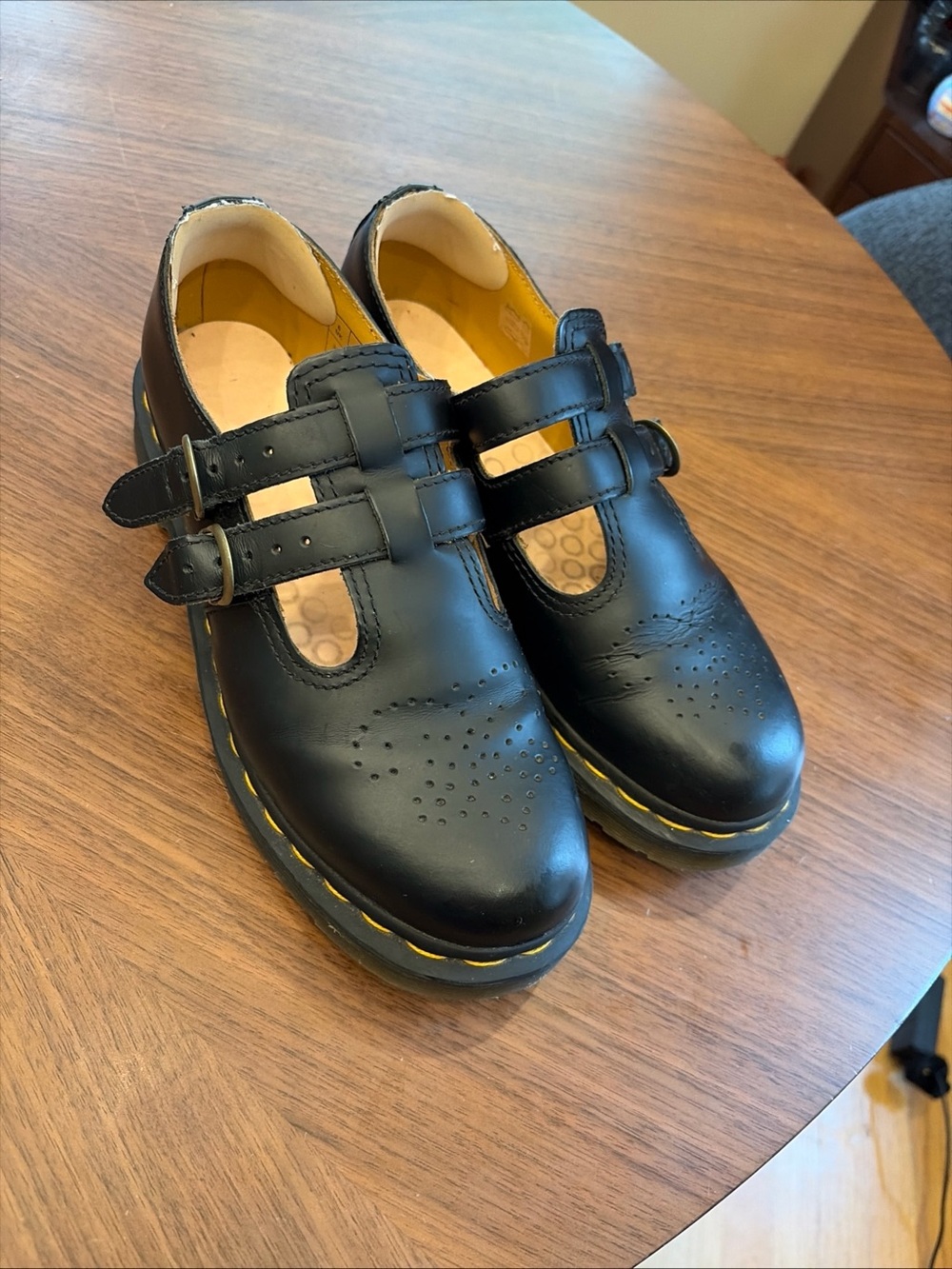Dr. Martens Mary Jane Black Leather Shoes Womens 8 Double Buckle 12916 EUC!!